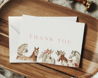 Horse Thank You Card - Watercolor - Template - Equestrian