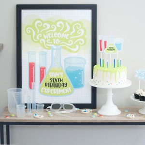 Printable Science Party Welcome Sign Birthday Poster image 1