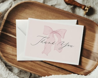 Pink Bow Thank You Card - Editable Template - Instant Download