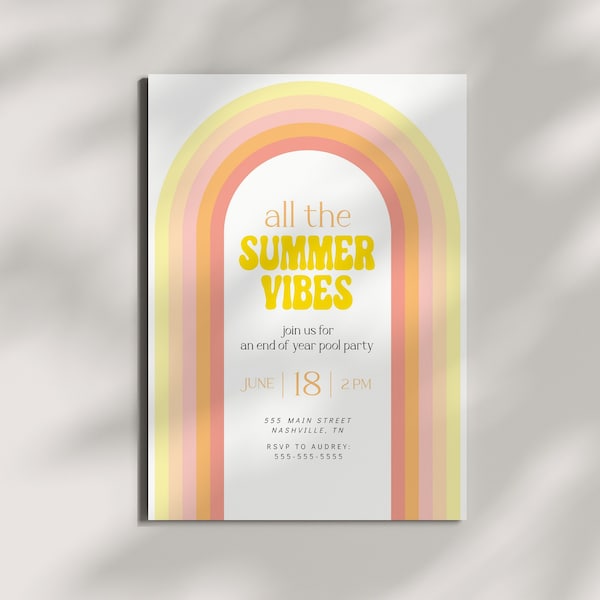 Summer Vibes Invitation - End Of School - Summer Vacation - Rainbow