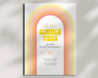 Summer Vibes Invitation - End Of School - Summer Vacation - Rainbow