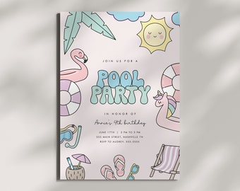 Pool Party Birthday Invitation - Editable Template - Instant Download