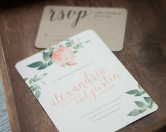 Vintage Floral Wedding Invitation Suite - Printable