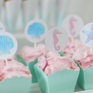 Printable Cupcake Toppers Mermaid Party Sea Creatures image 1