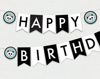 printable happy birthday banner panda party etsy