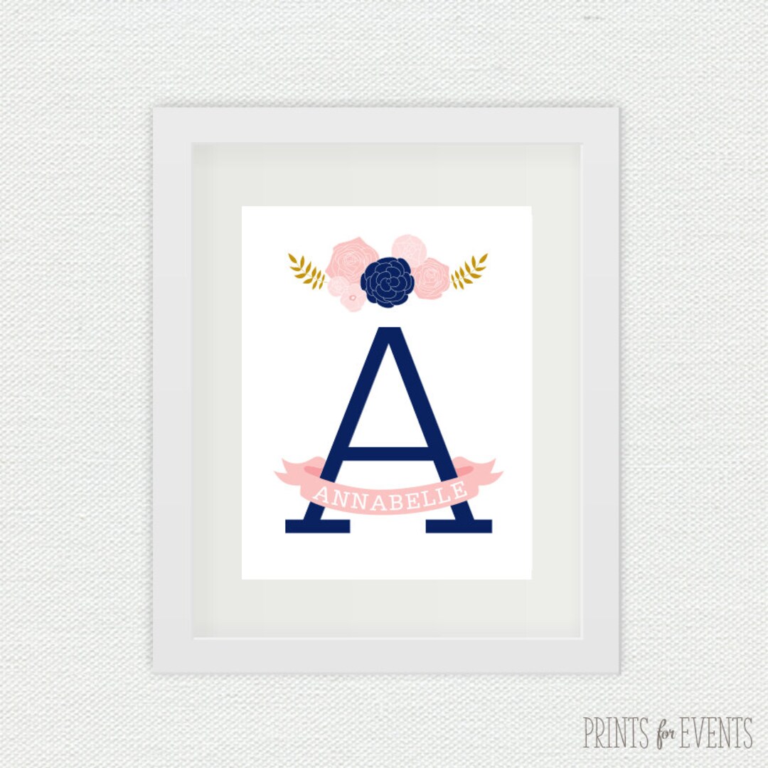Printable Custom Nursery Wall Art Vintage Floral Letters Etsy
