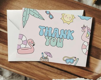 Pool Party Thank You Card - Editable Template - Instant Download