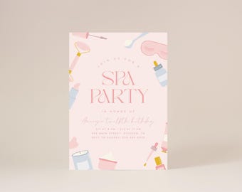 Editable Spa Party Birthday Party Invitation Template with skincare products