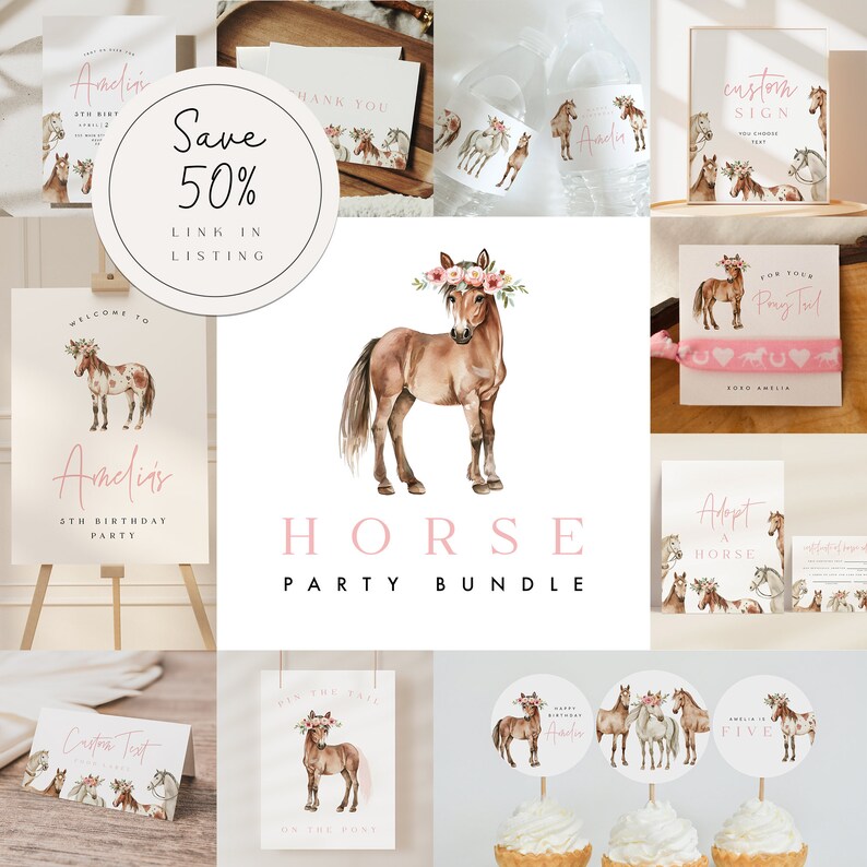 Horse Thank You Card - Watercolor - Template - Equestrian - Etsy