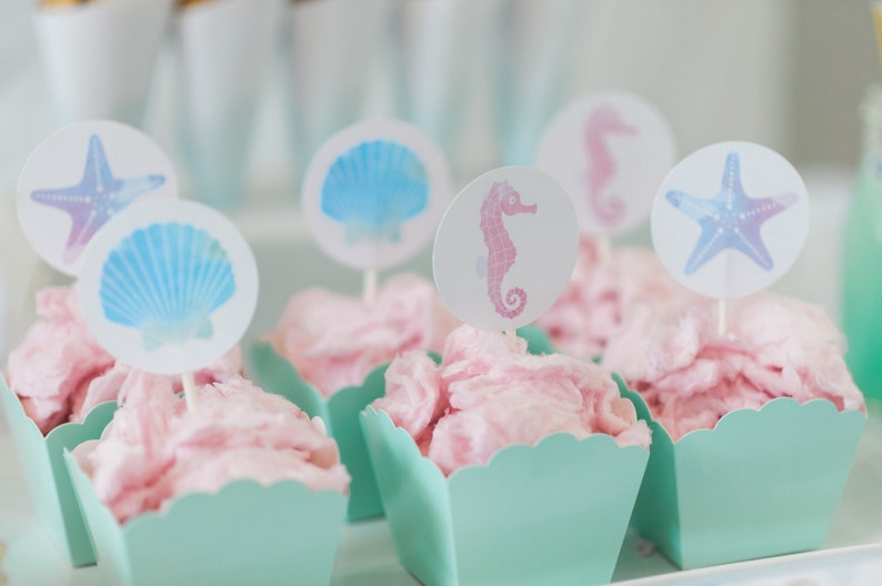 Printable Cupcake Toppers Mermaid Party Sea Creatures image 1