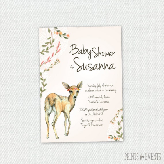 Printable Baby Shower Invitation - Boho Floral Deer Il_570xn