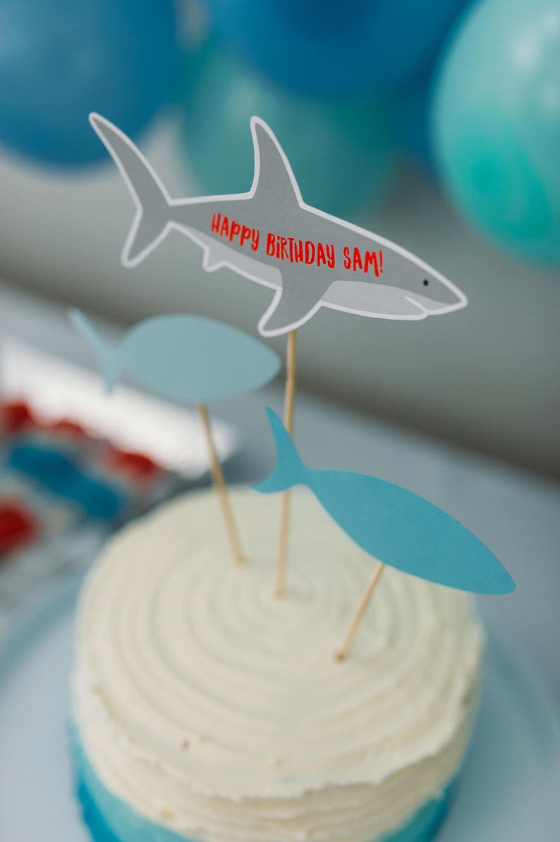 Printable Cake Topper Shark Birthday Party | Etsy