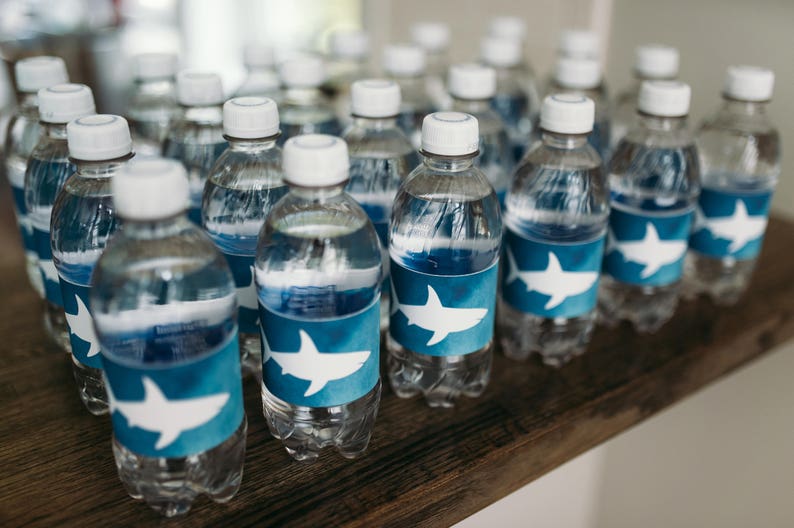 Printable Water Bottle Labels Shark Birthday image 1