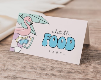 Pool Party Birthday Food Labels - Editable Template - Instant Download