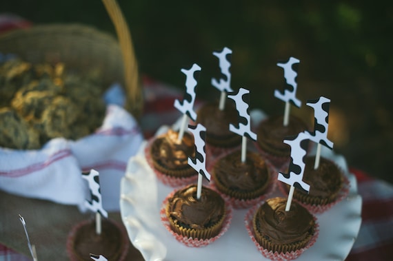 printable cupcake toppers cow print number one farm etsy