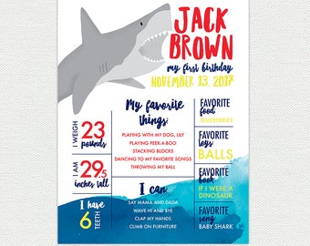 Printable Birthday Stats Poster- Shark Birthday Party