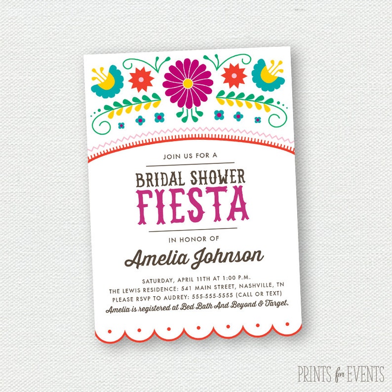 Printable Fiesta Bridal Shower Invitations Mexican Cinco De Mayo image 3