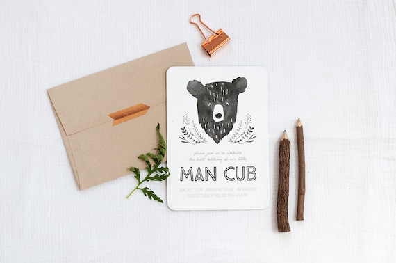 Printable Man Cub Birthday Invitation - Bear Invitation Il_570xn