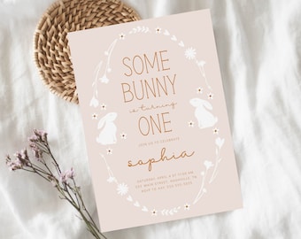 Bunny Birthday Invitation - Some Bunny -  boho bunny