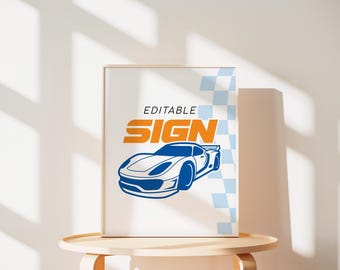 Race Car Birthday Party Editable Sign Template