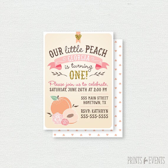 Our Little Peach Birthday Invitation - First Birthday Invitation, Peach, Girl Birthday Invitation Il_570xn