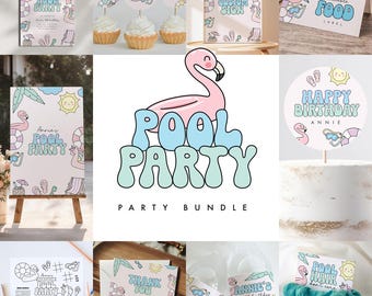 Pool Party Birthday Bundle - Editable Template - Printable