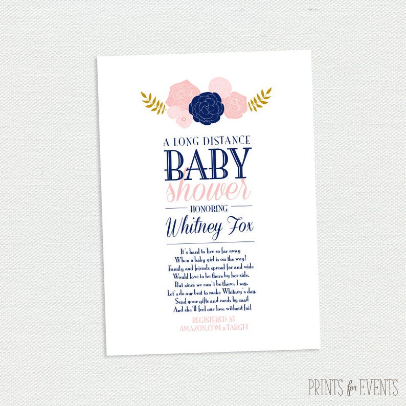 Long Distance Baby Shower Invitation Vintage Fl Printable Girl