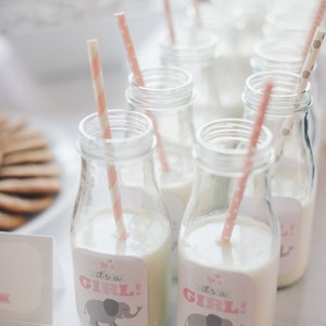 Printable Milk Bottle Labels - Pink Elephant Baby Shower