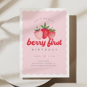 Beere Erster Geburtstag Erdbeere Party Einladung Vorlage