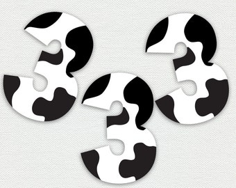 Printable Cupcake Toppers - Cow Print - Number three - Farm Animal Birthday Party