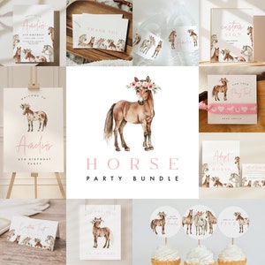 Horse Birthday Party Bundle - Watercolor - Template - Party Package