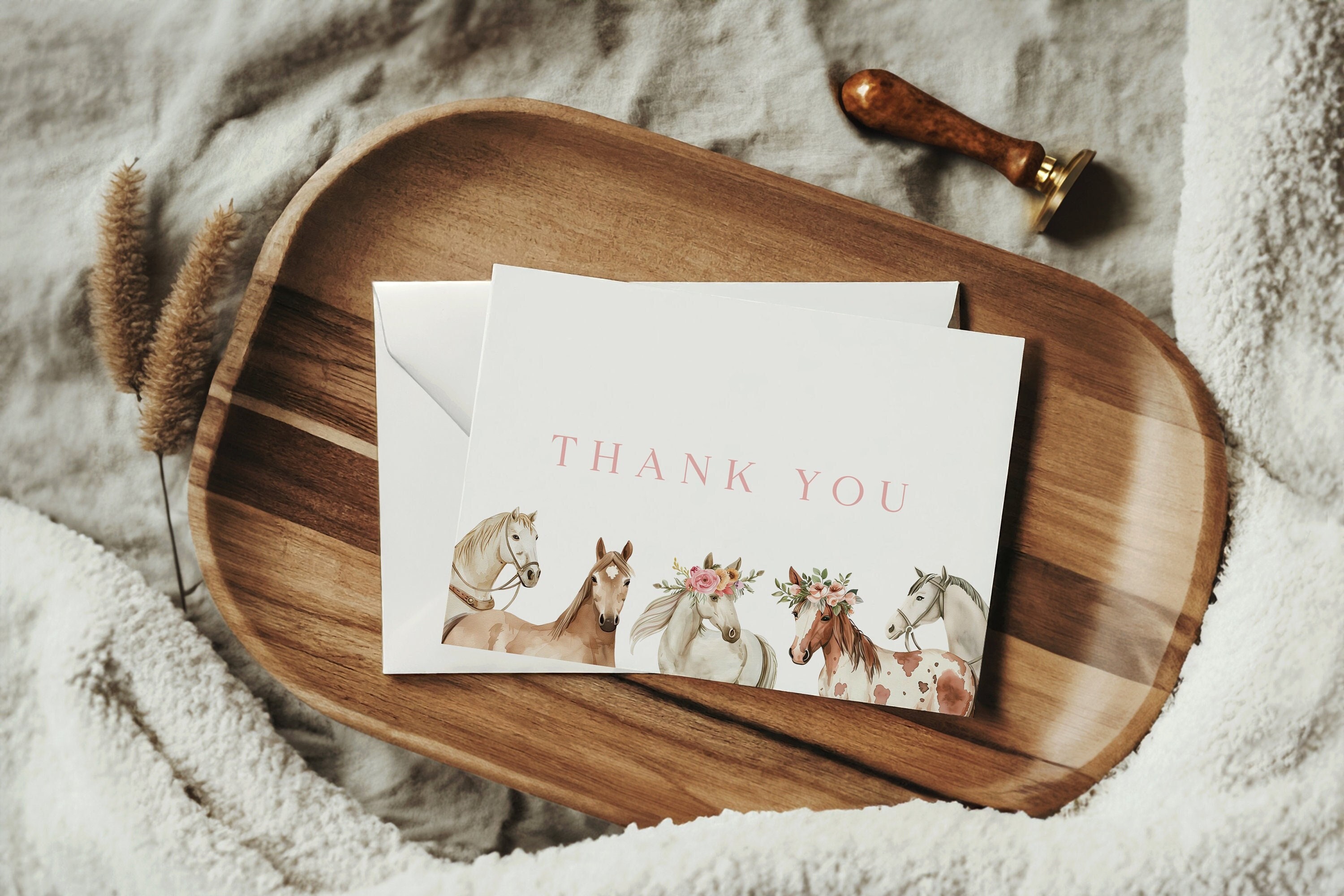 Horse Thank You Card - Watercolor - Template - Equestrian - Etsy