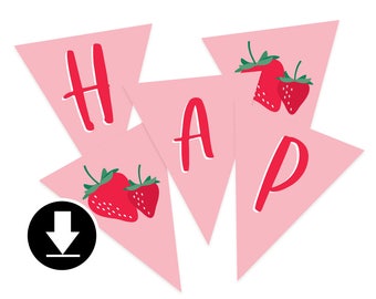Instant Download - Happy Birthday Banner - Berry Sweet Birthday