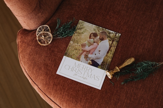 Modern holiday family photo card template, Christmas Card