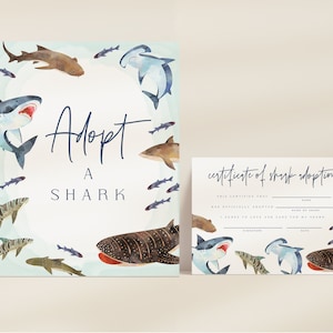 Adopt A Shark Sign And Certificate Set - Shark Party - Instant Download