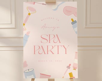 Editable Spa Party Welcome Sign Template with skincare products