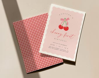 Cherry First Birthday Invitation - Editable Template - Instant Download
