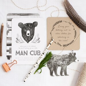 Printable Man Cub Birthday Invitation Suite Bear Invitation image 2