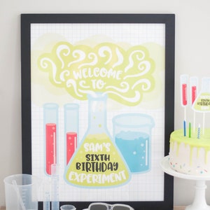 Printable Science Party Welcome Sign Birthday Poster image 2