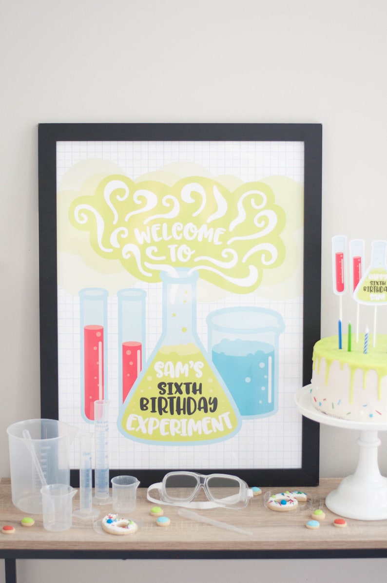 Printable Science Party Welcome Sign Birthday Poster image 2