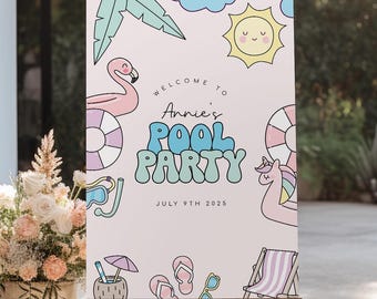 Pool Party Birthday Welcome Sign Template