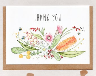 THANK YOU . card . native flowers . native bees . blue banded bees . eucalyptus . flowers . blossom . australiana  australia . 'Happy Place'