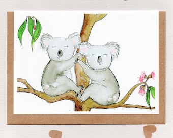KOALATY TIME . blank card . koala koalas . art card . australian art . australia . watercolour . australiana . eucalyptus . Aussie souvenir
