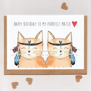 HAPPY BiRTHDAY to my PURRFECT MATCH . greeting card . spouse birthday card . wife . husband . unisex adult birthday . cute cats . australia
