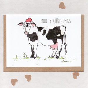 MOO-Y CHRISTMAS . Cow Christmas Card . holidays card . animal pun . holstein friesian cow . farmer card. Australia