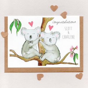 FÉLICITATIONS ??? & ??? . carte de voeux personnalisée. koala koala. carte de mariage carte de fiançailles carte d'anniversaire. personnalisé. Australie