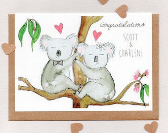 CONGRATULATIONS ??? & ??? . personalised greeting card . koala koalas . wedding card engagement card anniversary card . custom . australia