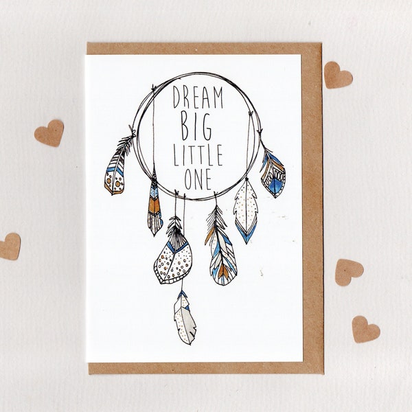 DREAM BiG LiTTLE ONE . baby card . nursery print . new baby . nursery decor . boho gypsy hippie hippy earthy dreamcatcher modern . australia