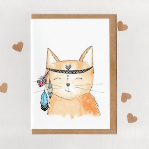 PURRFECT . greeting card . boho cat . cat lover . cat pun . orange cat . ginger cat . cat art . cat print . hippy . funny humour . australia
