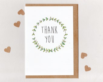 THANK YOU . greeting card . green white rustic wreath thanks . teacher friend vet doctor neighbour baby wedding party . simple . australia
